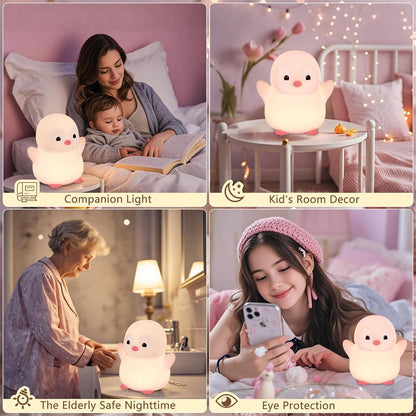 Pink Penguin Night Light,Food Grade Soft Silicone Nursery Nightlight for Baby,LED Squishy Novelty