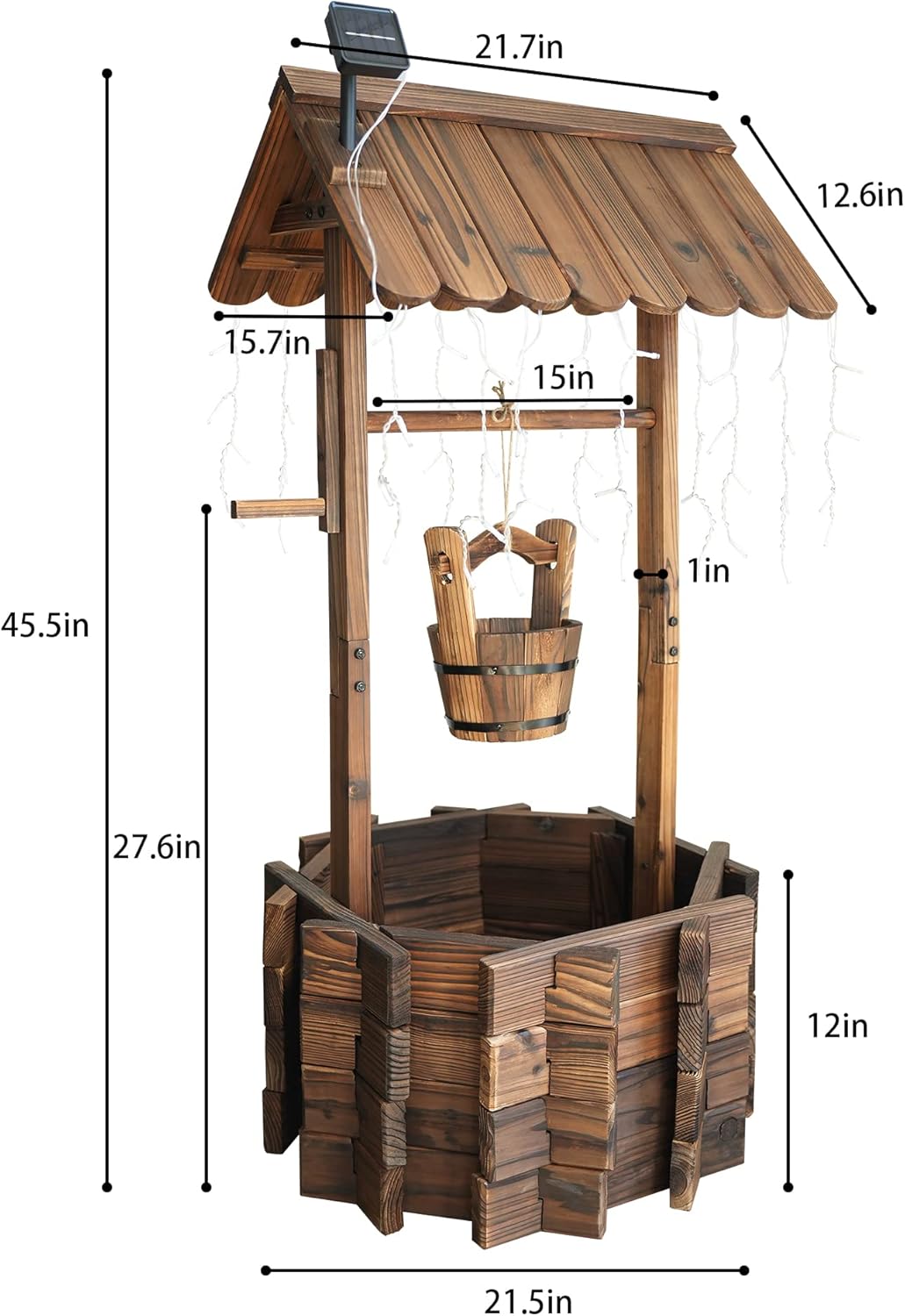 Garden Wooden Decor Rustic Wishing Well with Light Planter Outdoor Home Décor for Patio, Upgrade