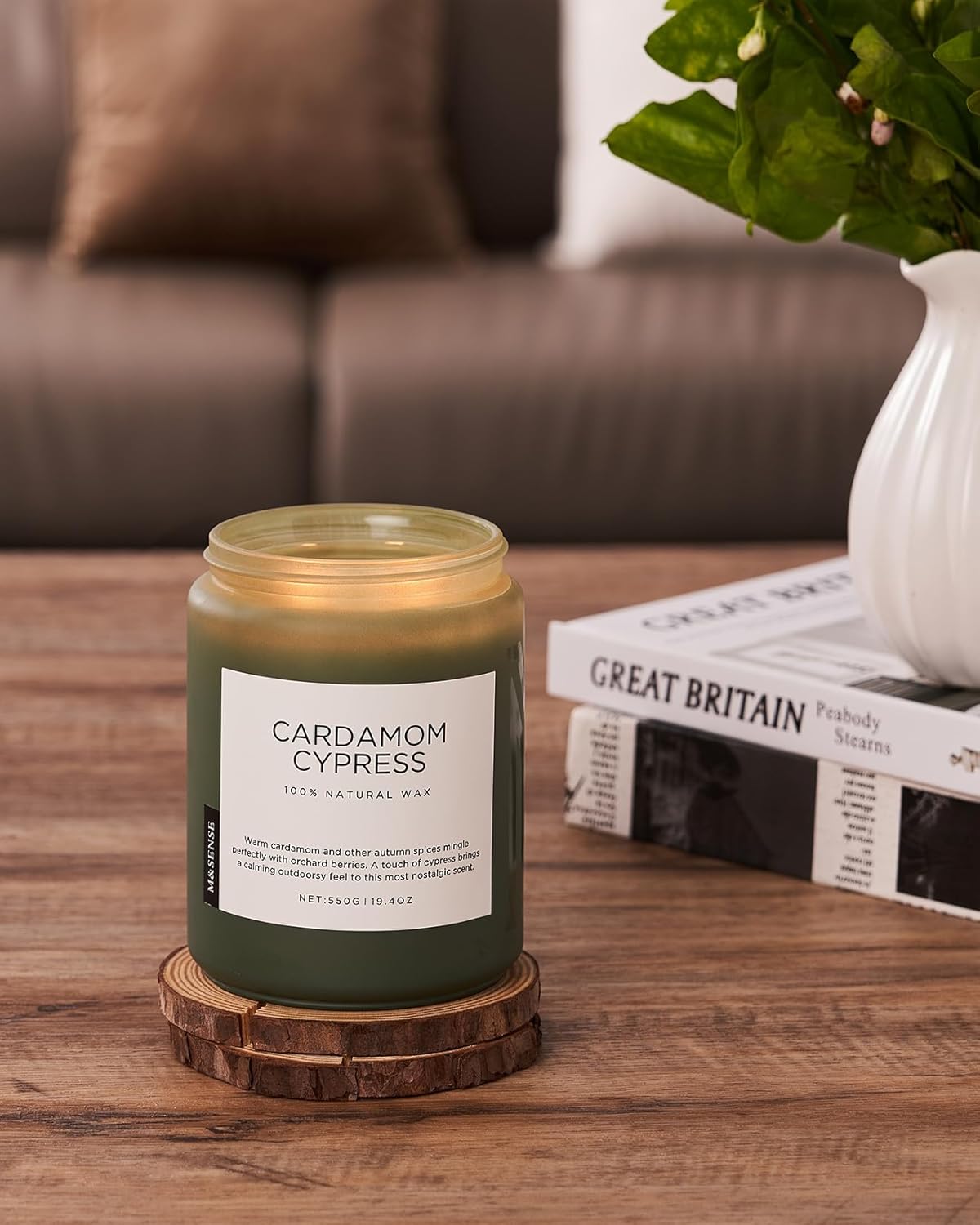 M&SENSE Spice Cardamom Cypress Large Soy Candles for Home Scented 2 Wick Large Soy Natural Candles