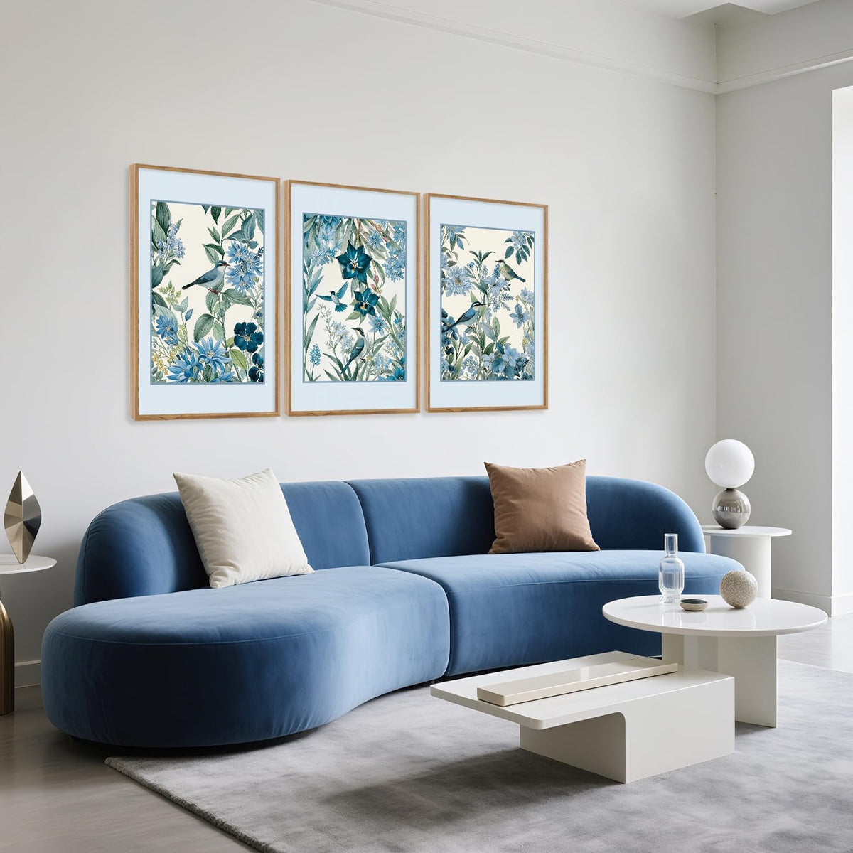 Aurlan Vintage Blue Birds and Botanical Framed Wall Art(24"x36"), 3PCS Classic Chinoiserie Audubon