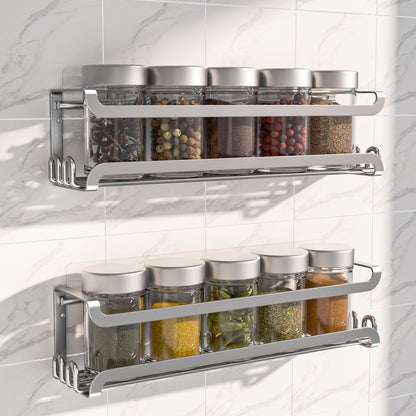 LUCYCAZ 2 Pack Wall Mounted Spice Rack with 16 Hooks, Spice Organizer Shelf for Stove Cabinet