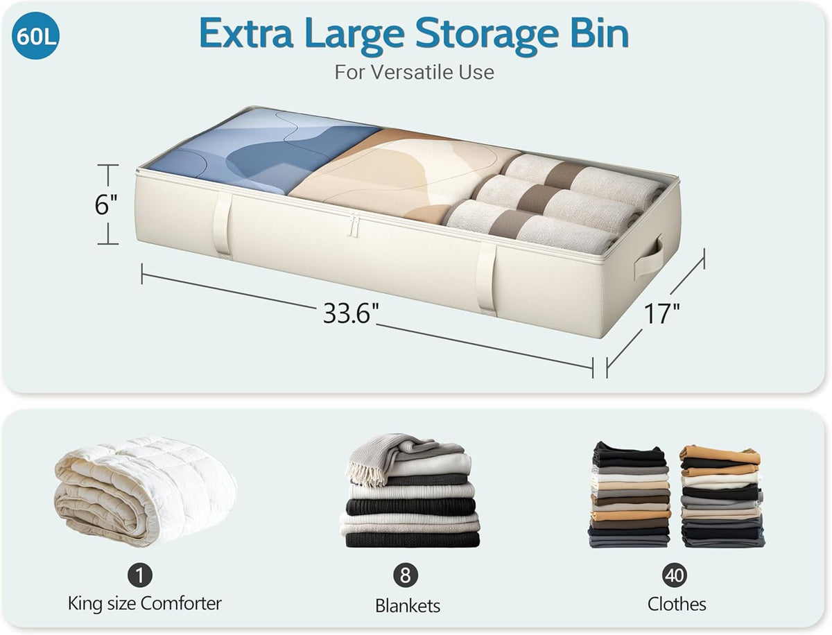 2-Pack Under Bed Storage, 6 Inches Tall Closet Organizers and Storage Bins with Sturdy