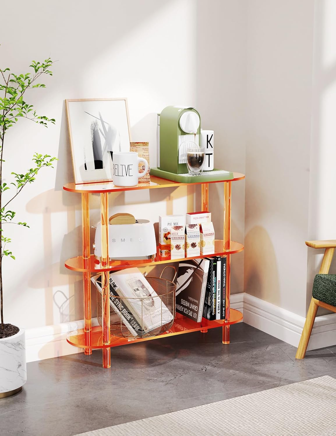 Clear Bookshelf, Acrylic Bookcase with Open Book Shelf for Office Living Room Bedroom (3 Tier