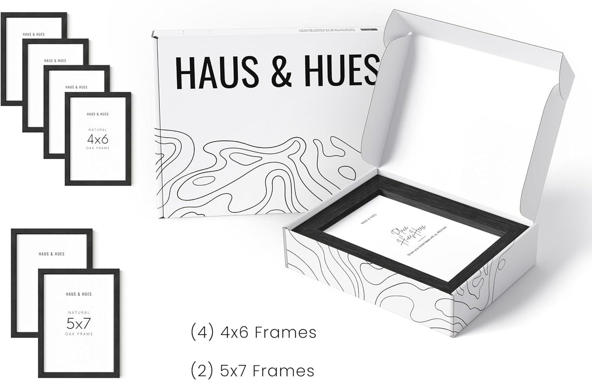 HAUS AND HUES Black Oak Wood Gallery Wall Tabletop Frames Made with Real American Oak and