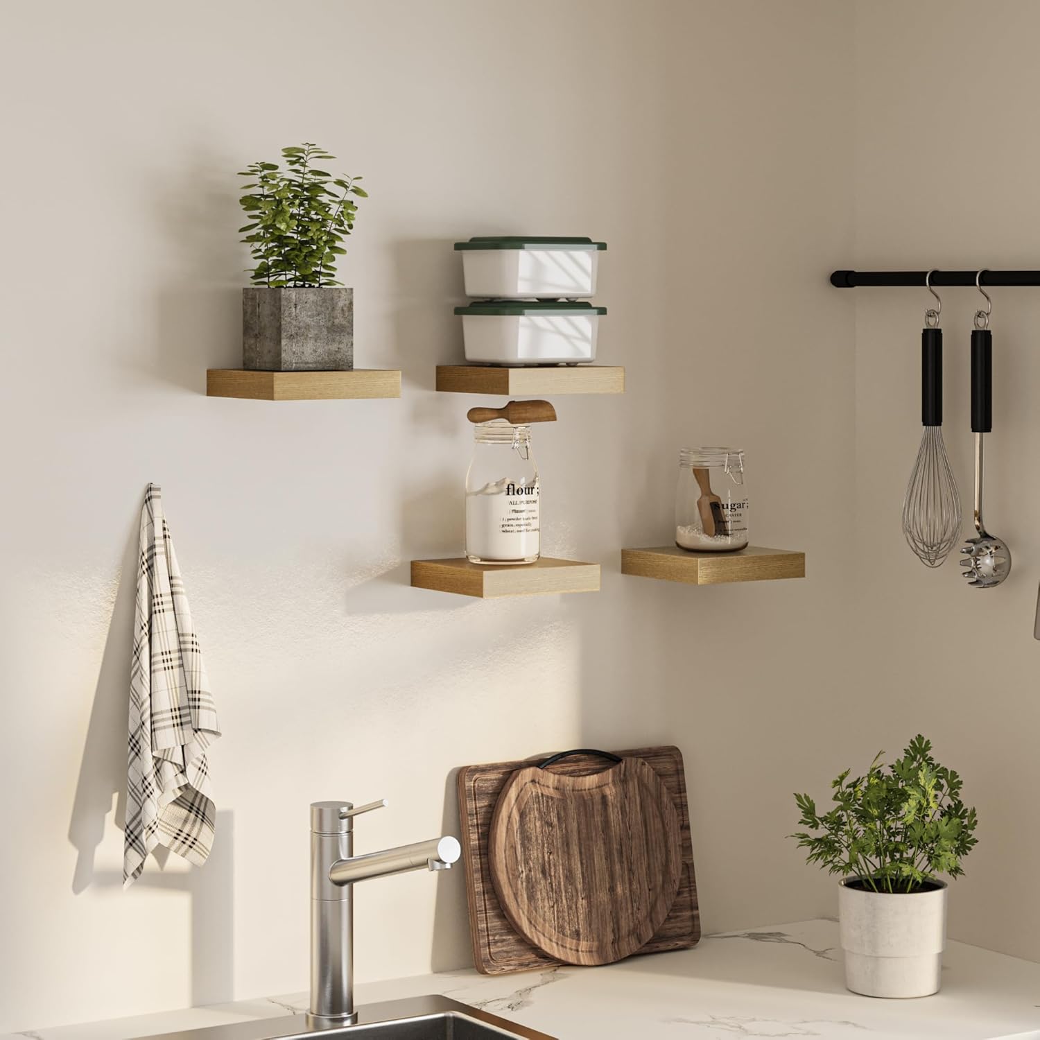 Square Floating Shelves for Wall, 8" W x 8" D x 1.2" H, Small Wooden Wall Mounted Display Shelves