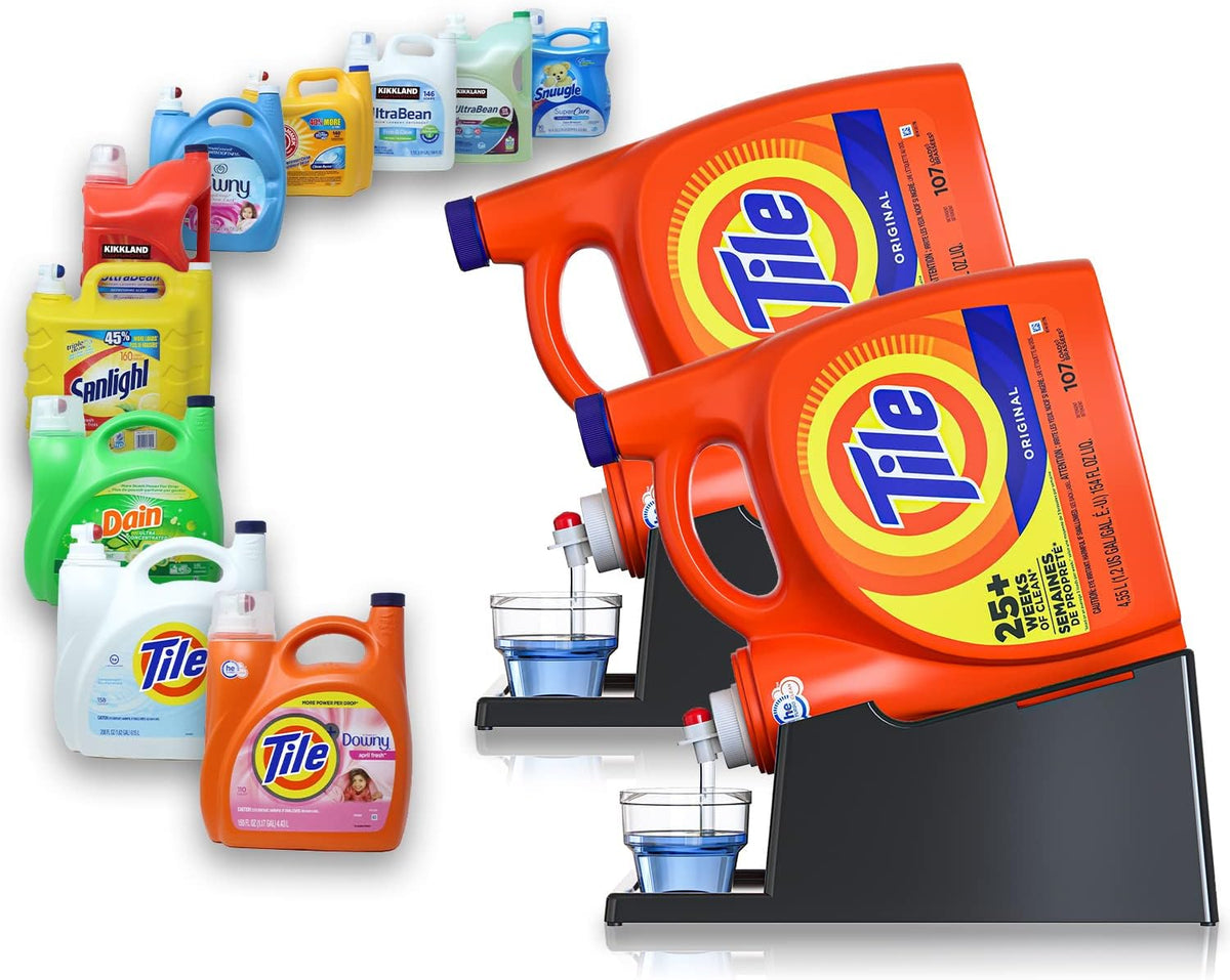 TidyFriend 2 Pack Liquid Laundry Detergent Holder Stand with Drip Tray & Rubber-Grip Feet, Stand