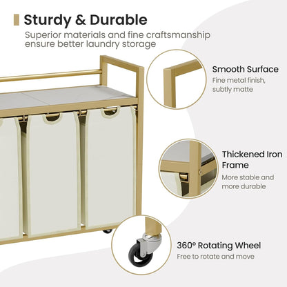 Laundry Hamper, Laundry Basket, Laundry Sorter with 3 Removable Bags, Clothes Basket with 3