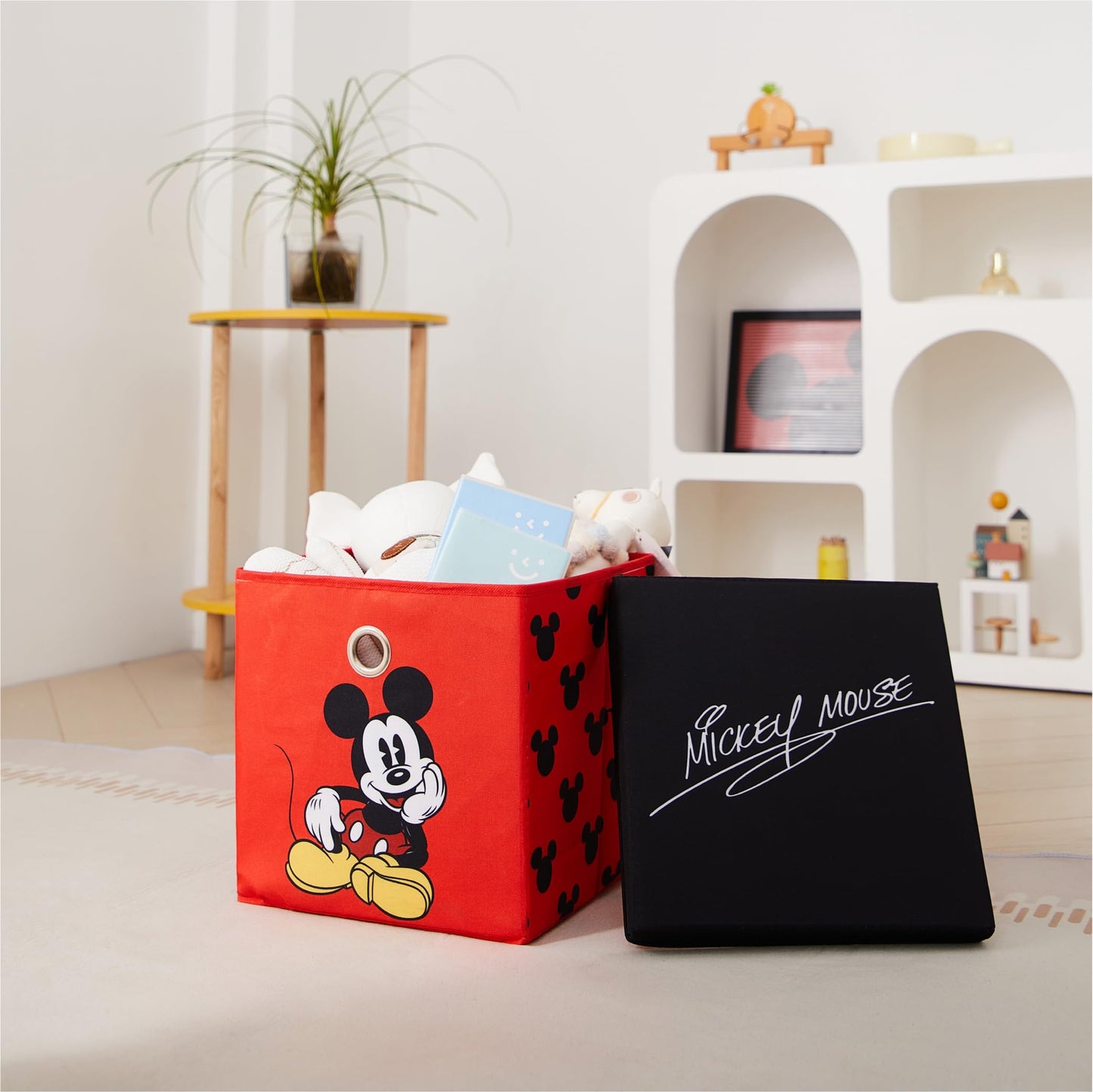 Disney Mickey Mouse Collapsible Storage Cube with Lid, Foldable Fabric Storage Bin for Clothes