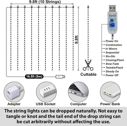 HXWEIYE 300LED Pink Fairy Curtain Lights for Bedroom, 3mx3m 8 Modes USB Plug in Window Christmas