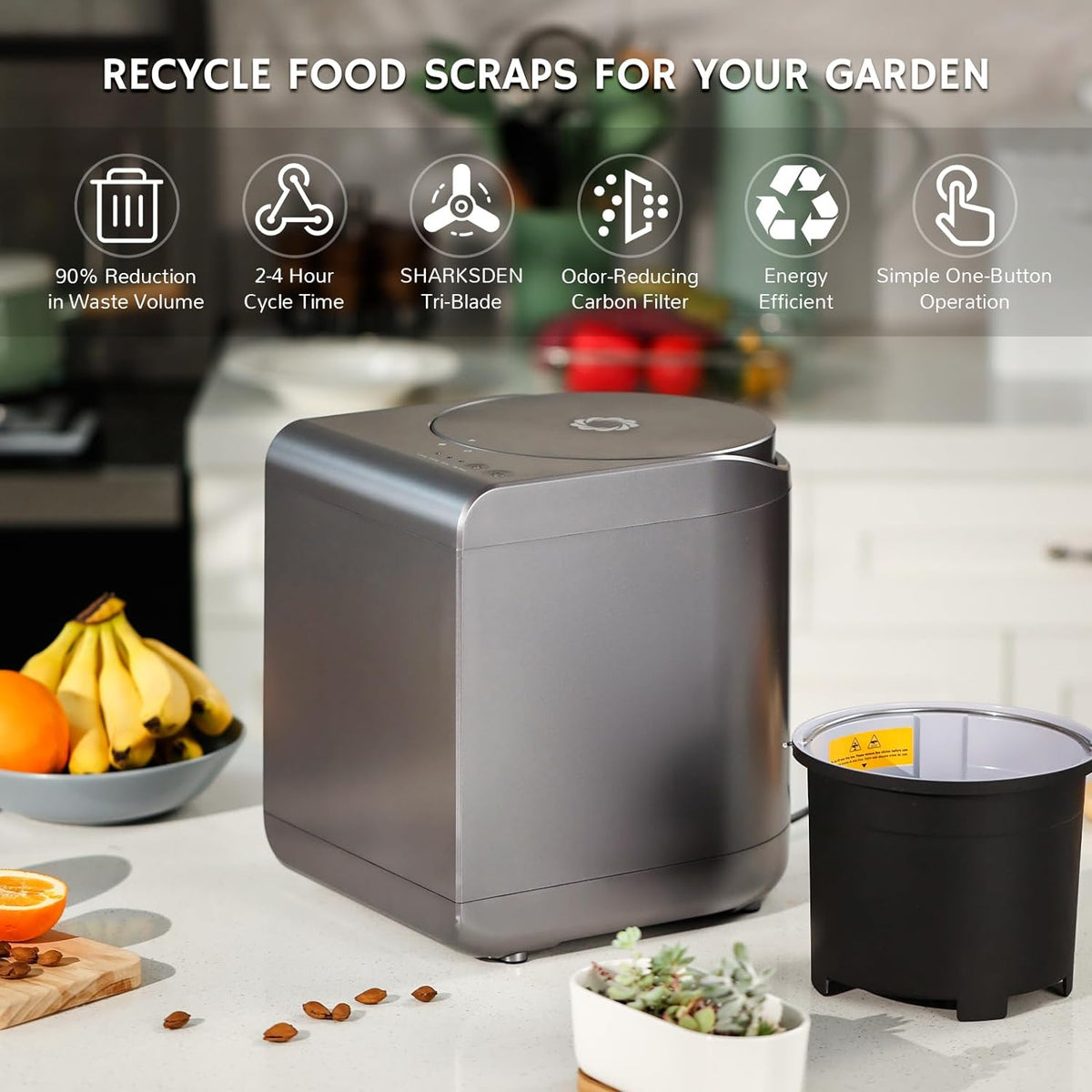Airthereal Revive Electric Kitchen Composter, SHARKSDEN Tri-Blade, Turn Food Waste and Scraps into