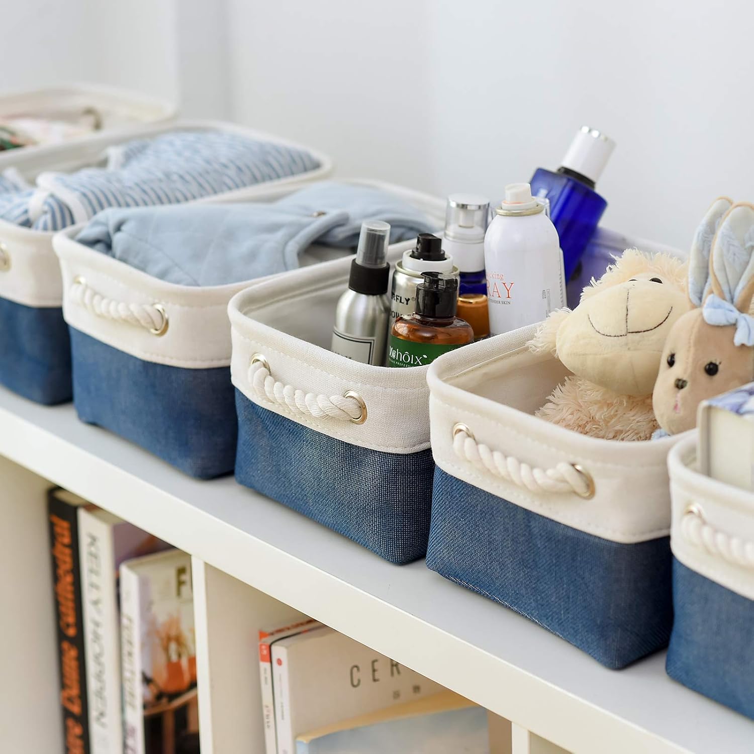 Storage Basket for Organizing - 12x8x5.2 inch Small 6 Pack Fabric Storage Bin Collapsible Baskets