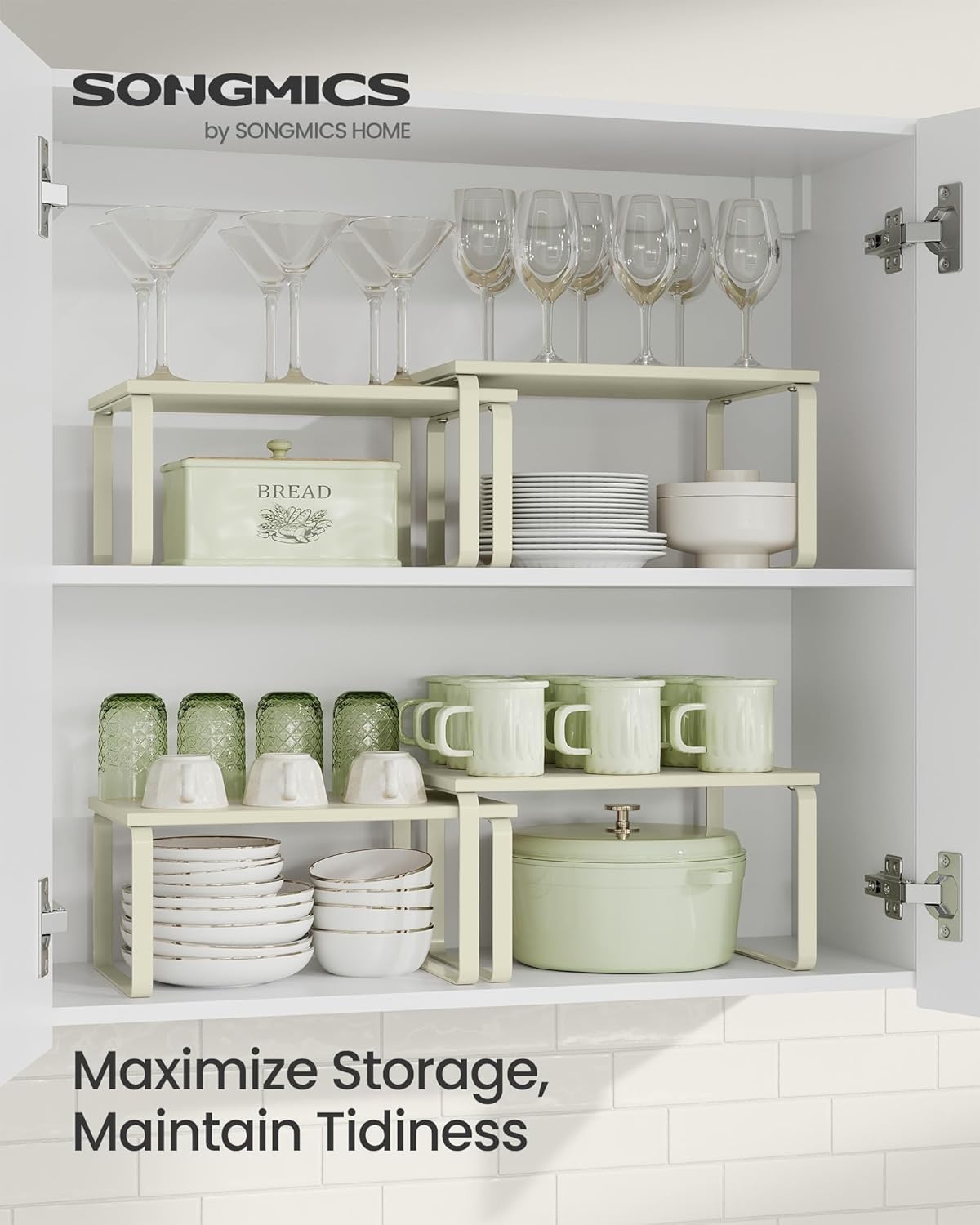 SONGMICS Cabinet Organizer Shelf, Set of 2 Kitchen Counter Shelves, Kitchen Storage, Spice Rack
