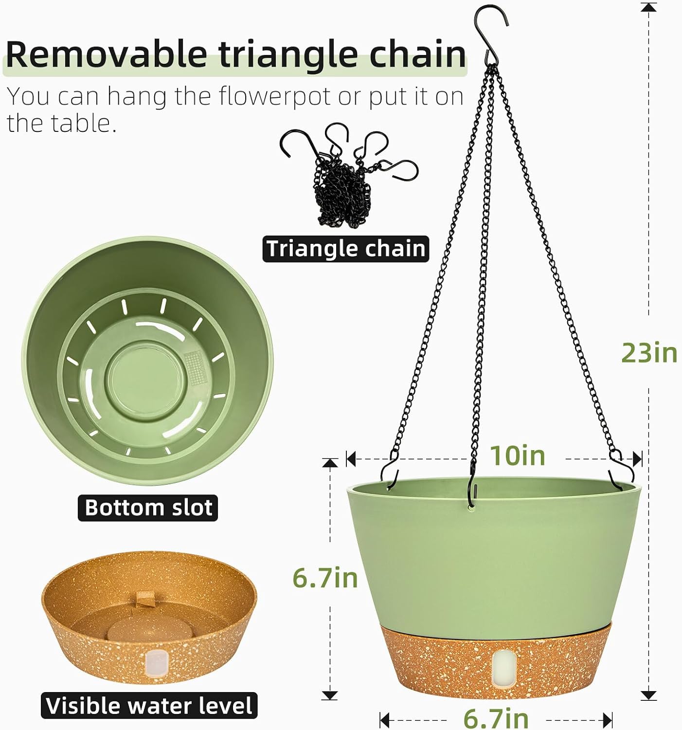 QCQHDU 2 Pack Hanging Planters for Indoor Outdoor Plants, 10 Inch Hanging Baskets Flower Pots with