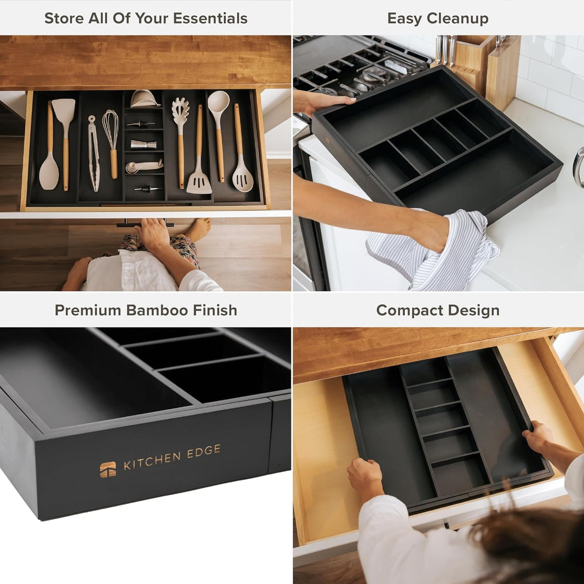 Adjustable Kitchen Drawer Organizer for Utensils and Junk, Food-Safe Contract Grade with 100%
