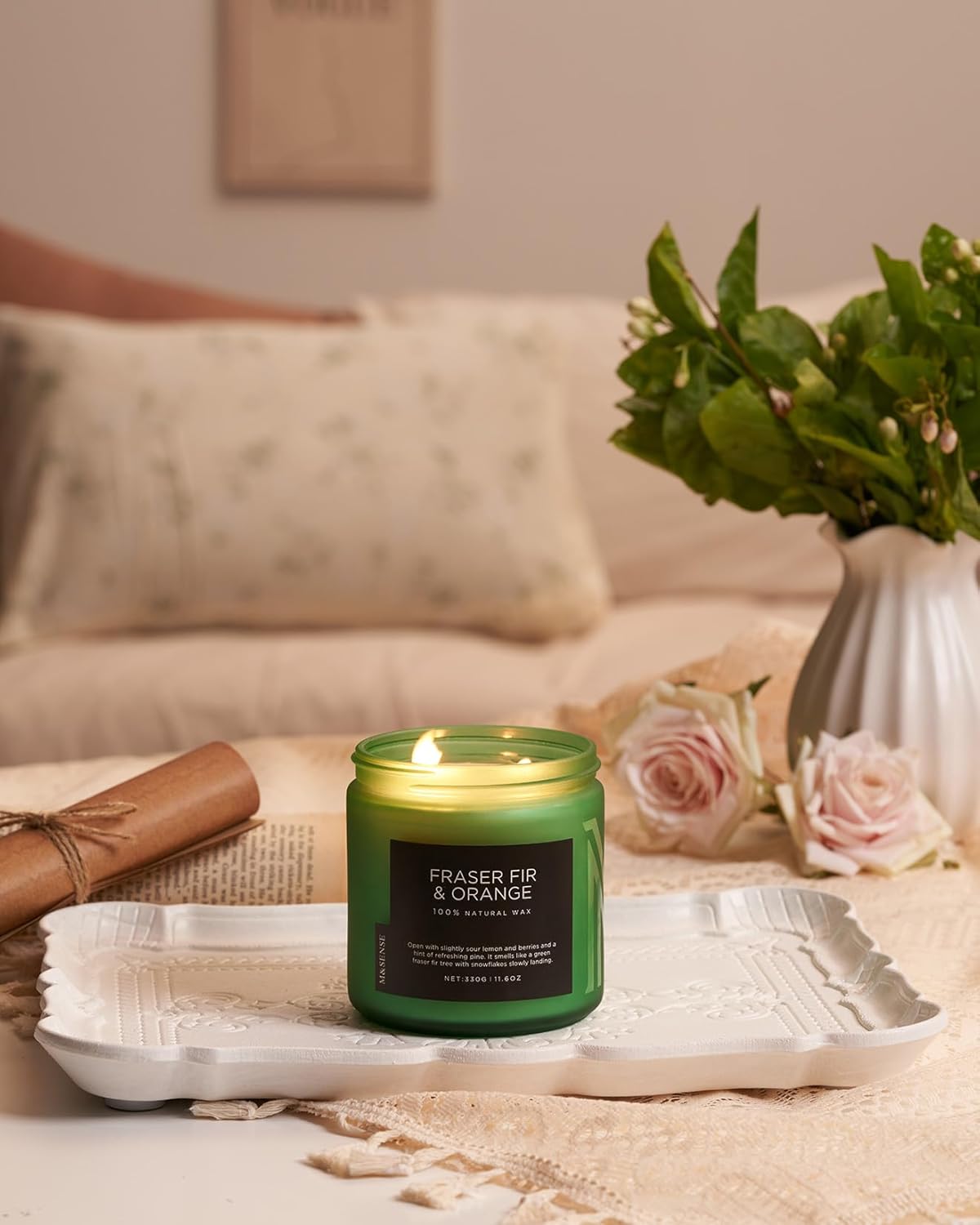 M&SENSE Fir & Orange Scented Candle, 11.6oz Soy Wax Non Toxic for Home Up to 70 Hours, 2 Cotton