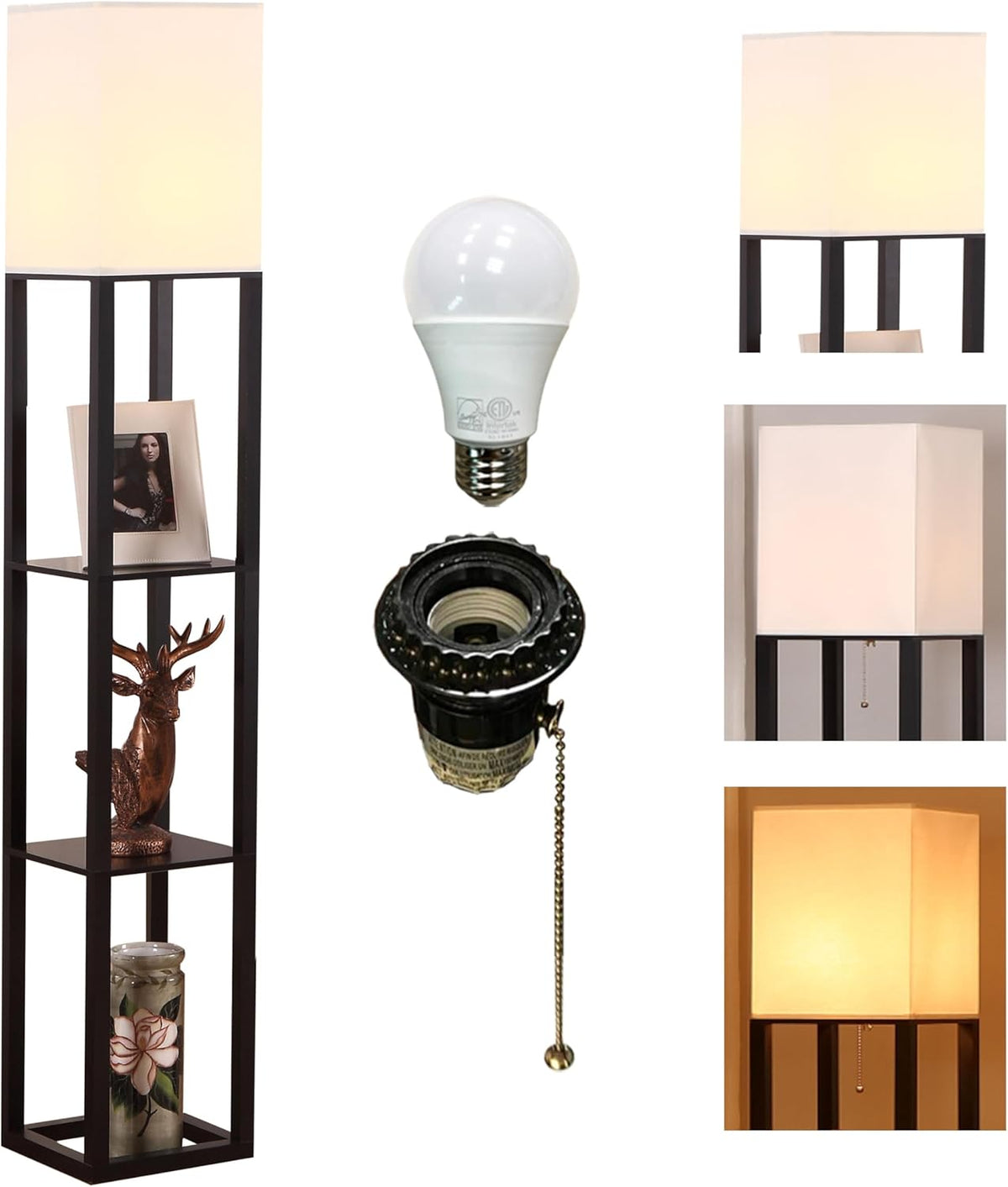 HomeFocus - Floor Lamp with Shelves,Shelf Floor Lamp with LED Bulb,Bookshelf Corner Display Lamp