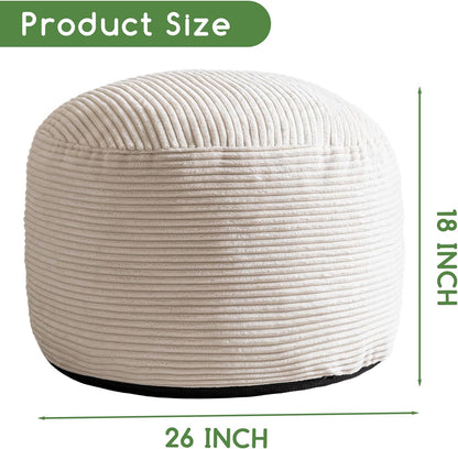 HIGOGOGO Round Stuffed Pouf Ottoman, Corduroy Poufs with Foam Chunk Filling, Furry and Fluffy Pouf