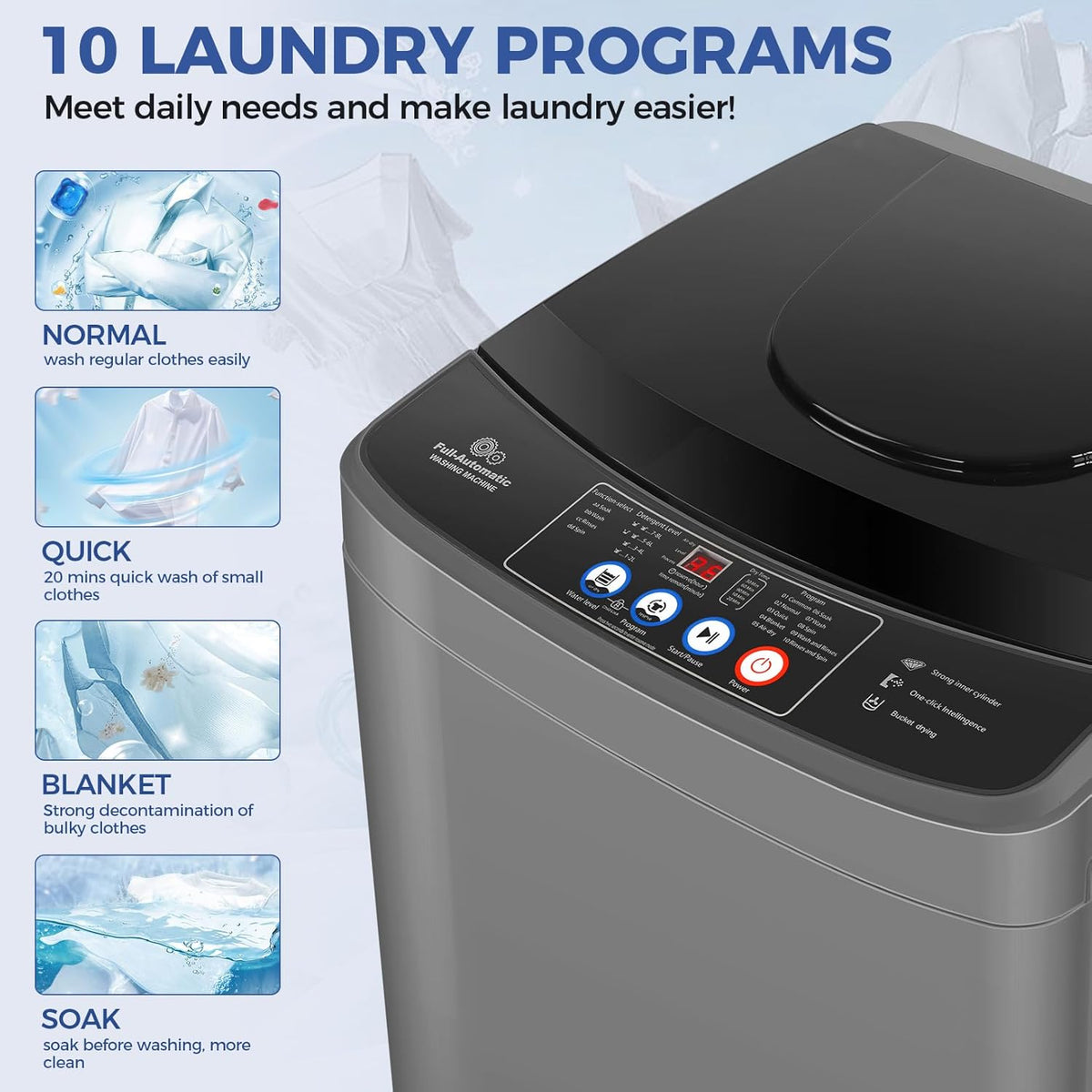 Nictemaw Portable Washing Machine 20Lbs Portable Washer Machine with Drain Pump, 2.8 Cu.ft Compact