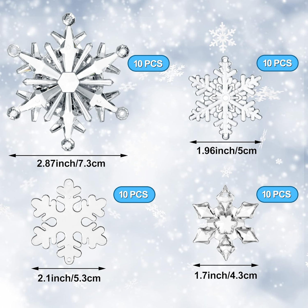 Dilunave 40 Pieces Christmas Snowflake Ornaments Acrylic Christmas Tree Decorations Crystal