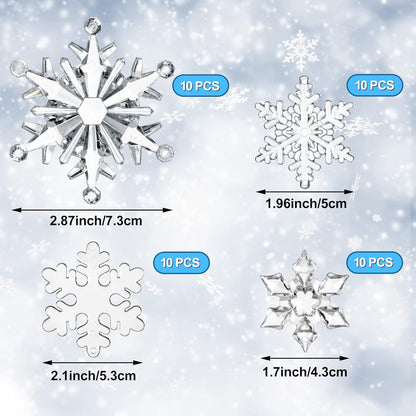 Dilunave 40 Pieces Christmas Snowflake Ornaments Acrylic Christmas Tree Decorations Crystal