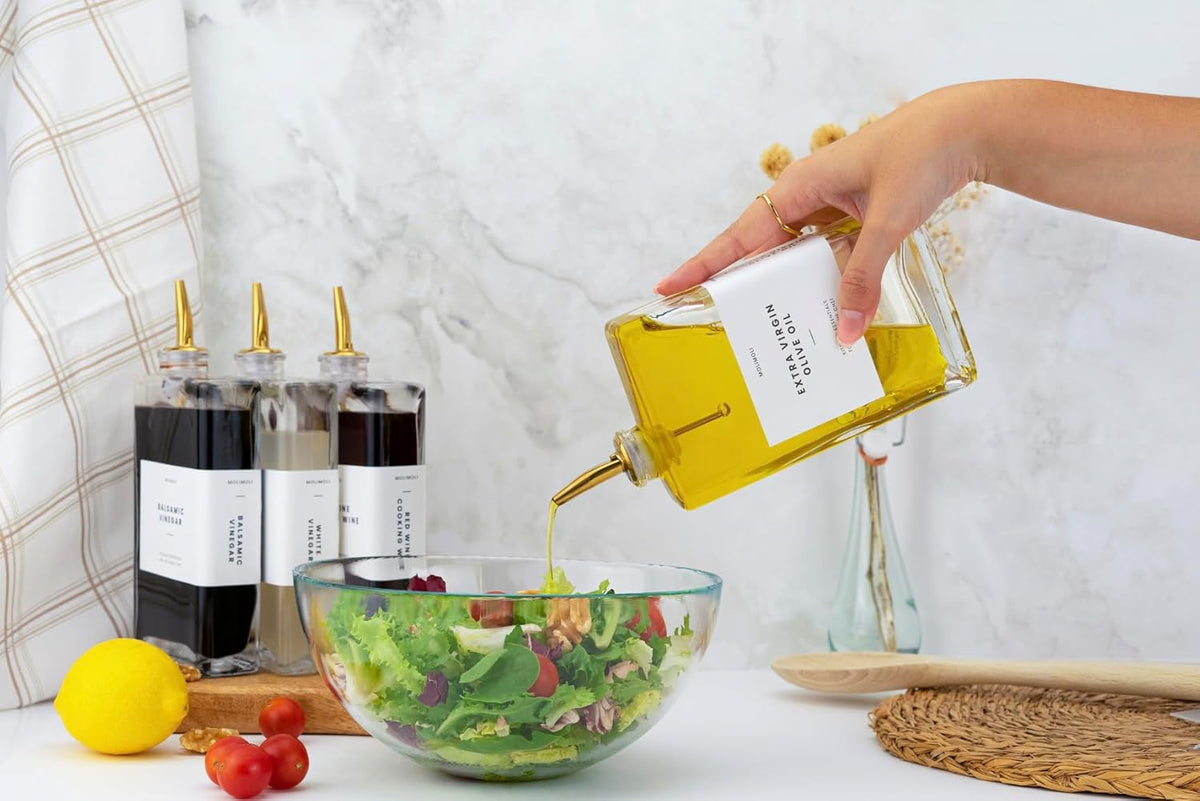Molimoli Olive Oil Dispenser Bottle for Kitchen, Automatic Pourer, Glass Thin Bottle Dispenser for
