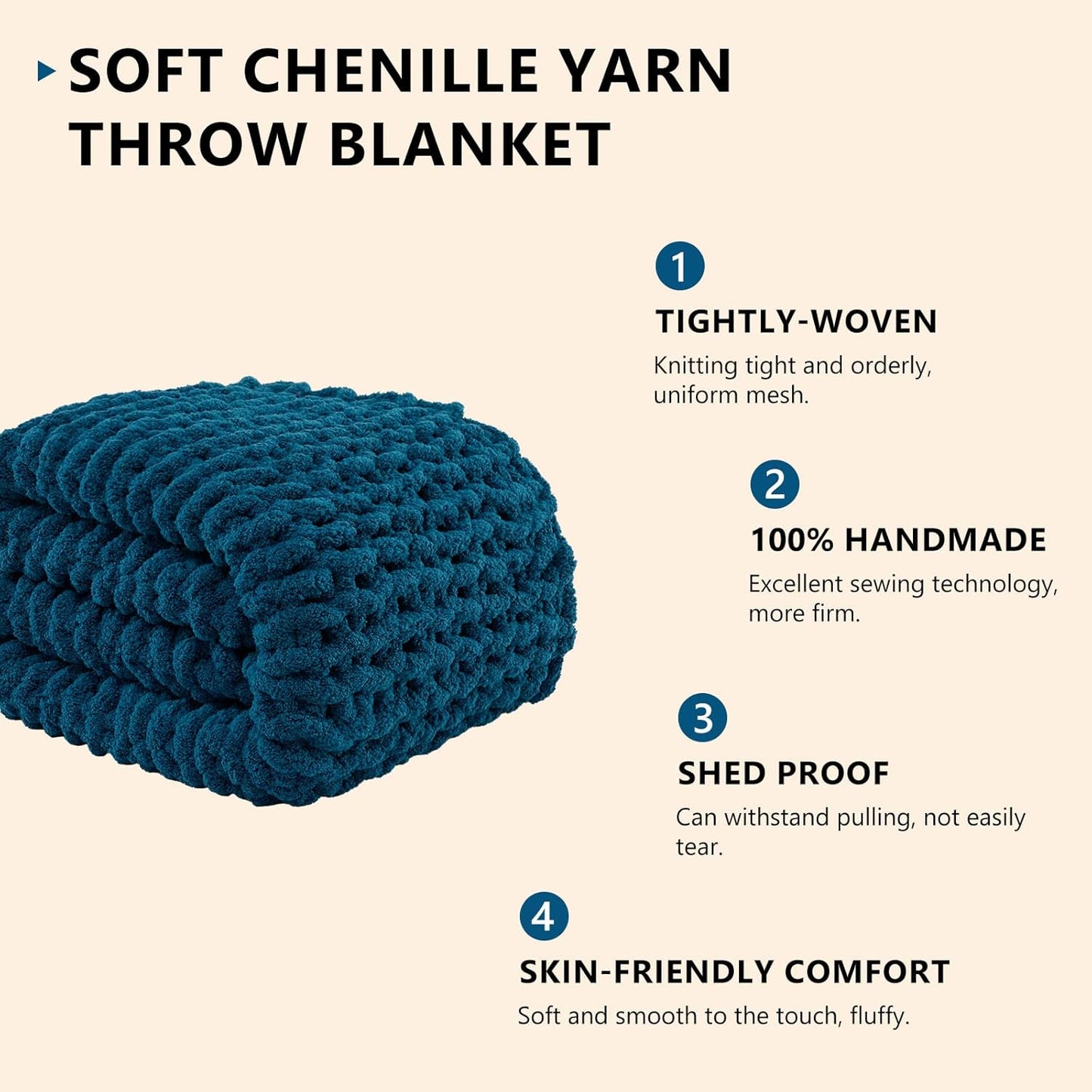 L'AGRATY Chunky Knit Blanket Throw: 80''x90'' Chenille Chunky Knitted Throw Blankets for Bed Couch