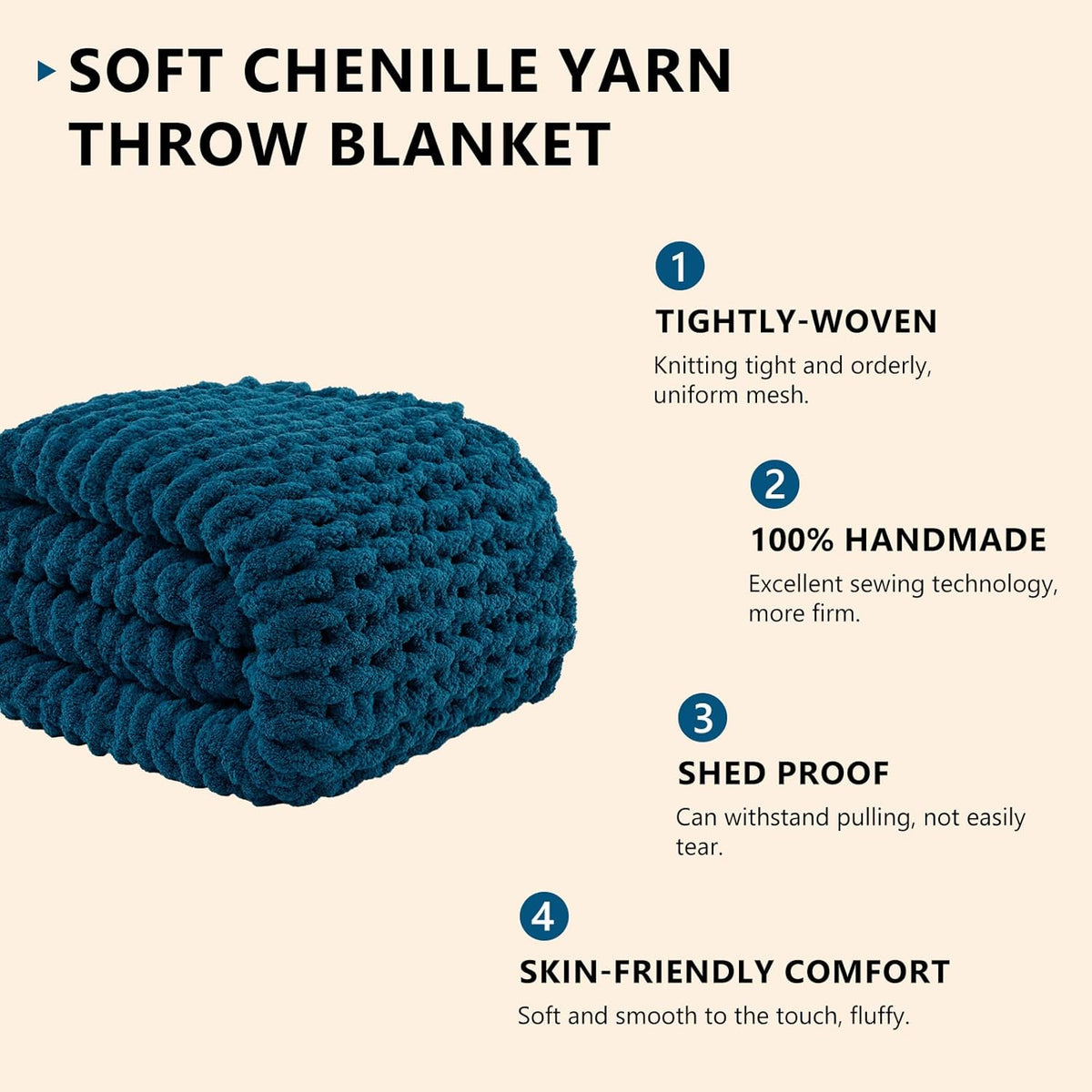 L'AGRATY Chunky Knit Blanket Throw: 50''x60'' Chenille Chunky Knitted Throw Blanket for Bed Couch