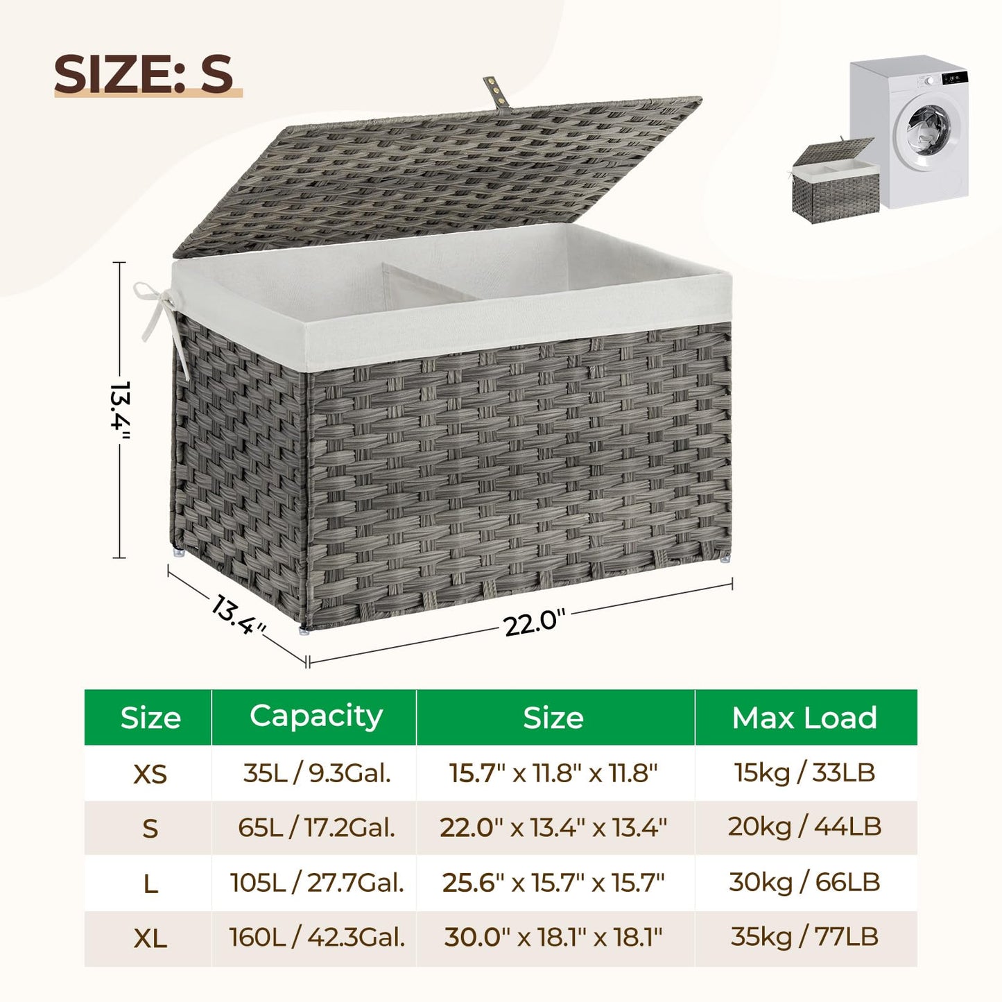 GREENSTELL Storage Basket with Lid, 17.2 Gallon(65L) Small Wicker Blanket Storage Basket with