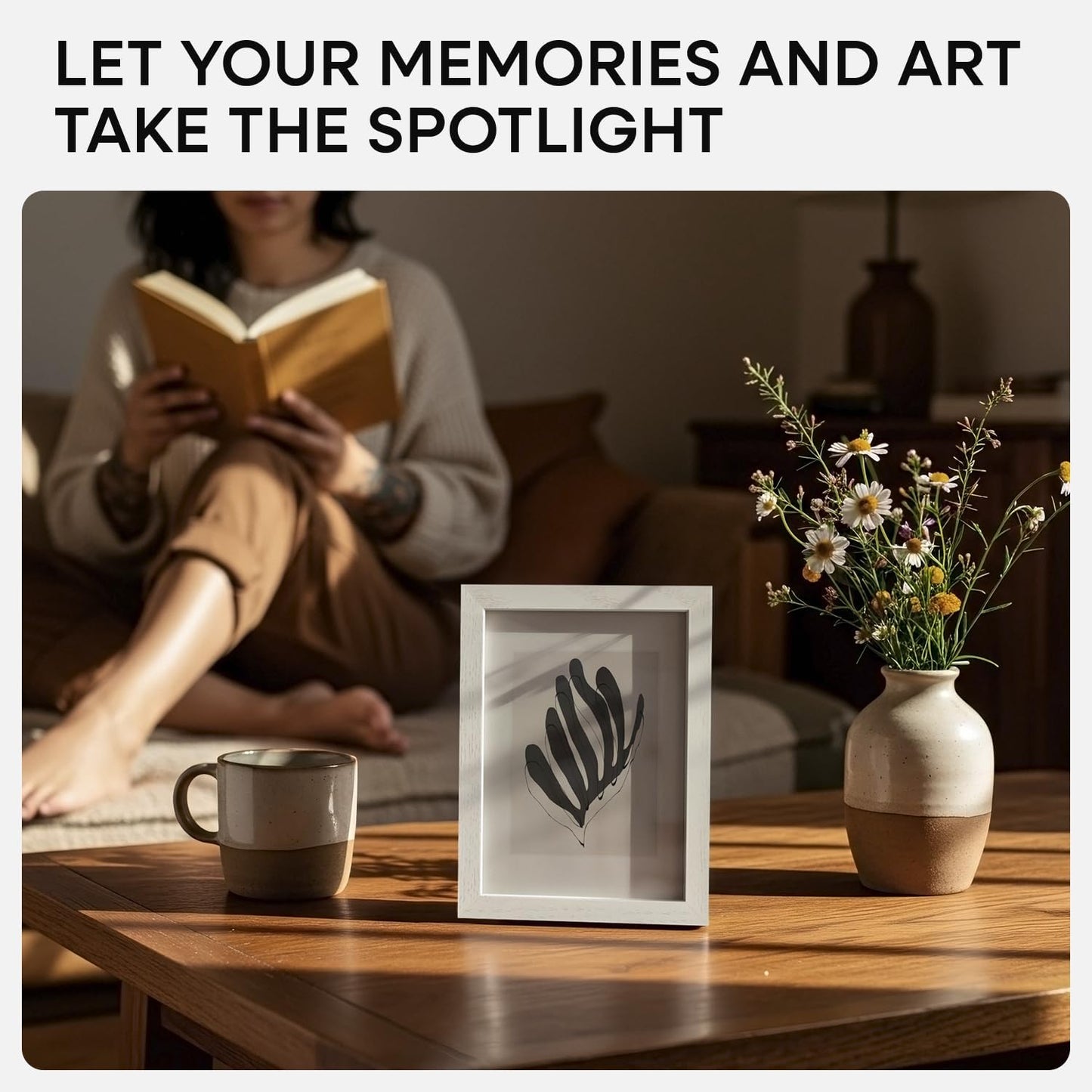 Homeforia White Picture Frames 5x7, High End Oak 5x7 Wooden Frame with Mat 4x6 Art, 5 x 7 White
