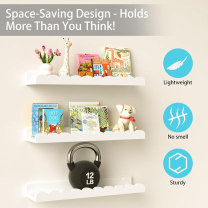 Nursery Book Shelves for Wall - Floating Kids Bookshelf for Bedroom, Nursery and Playroom - Wall