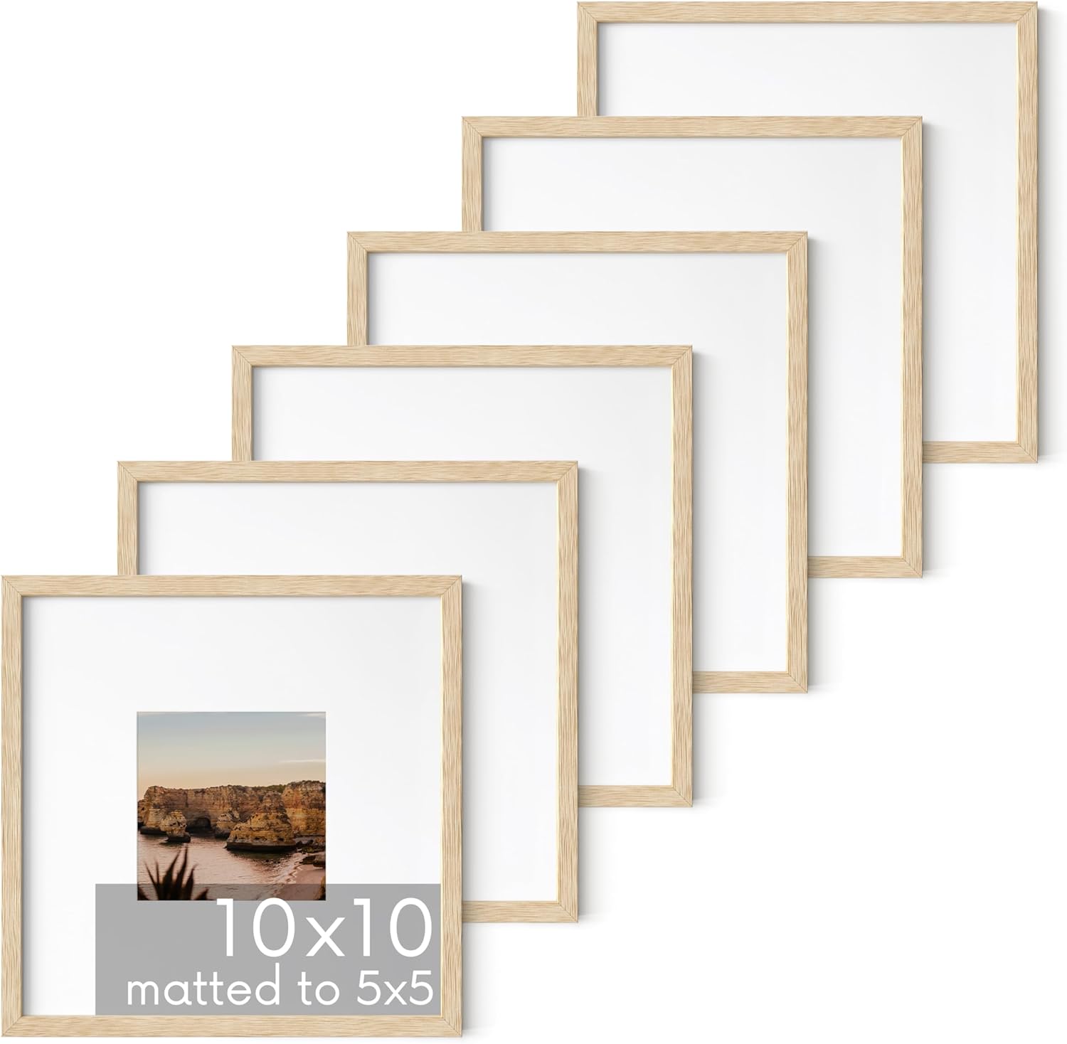 HAUS AND HUES Modern Oak Wood Picture Frame, Beige, 10x10 inches, Matted, Set of 6, Gallery Wall