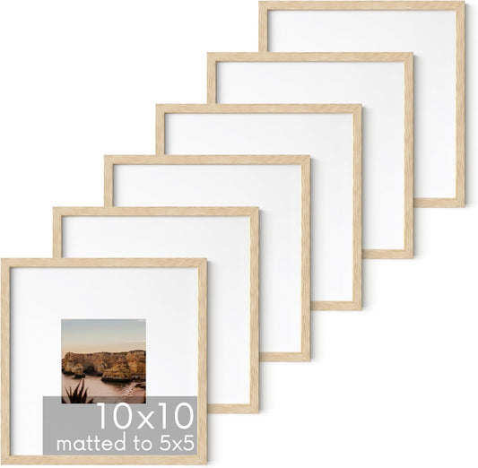 HAUS AND HUES Modern Oak Wood Picture Frame, Beige, 10x10 inches, Matted, Set of 6, Gallery Wall