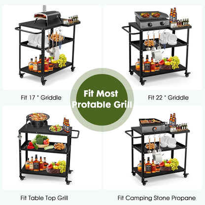 Outdoor Grill Cart Table,Indoor and Outdoor Pizza Oven Table,with 4 Movable Total Lock Casters