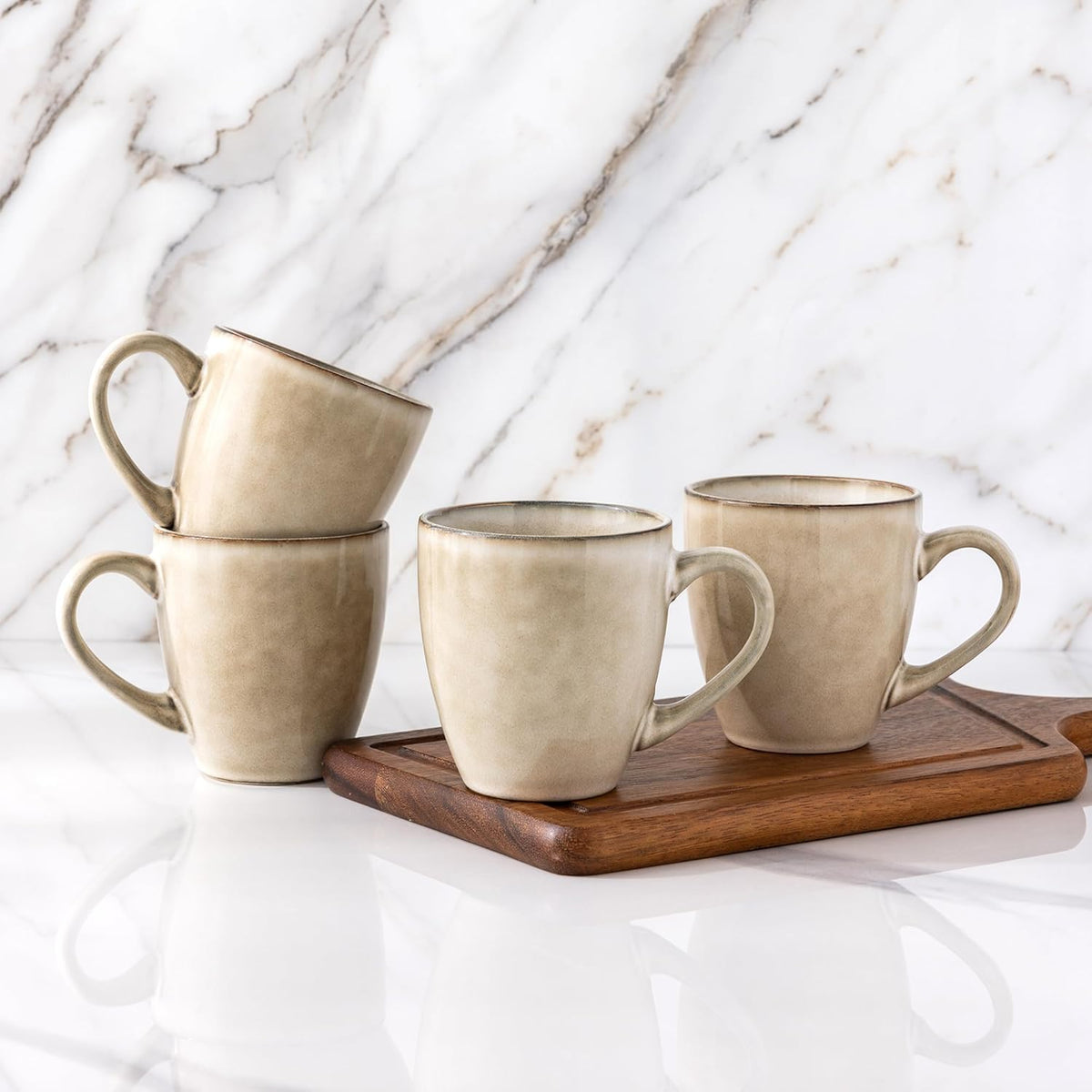 GBHOME Ceramic Coffee Mugs Set of 4, 12oz Stoneware Coffee Mugs Set For Dad Mom Women MEN, Light