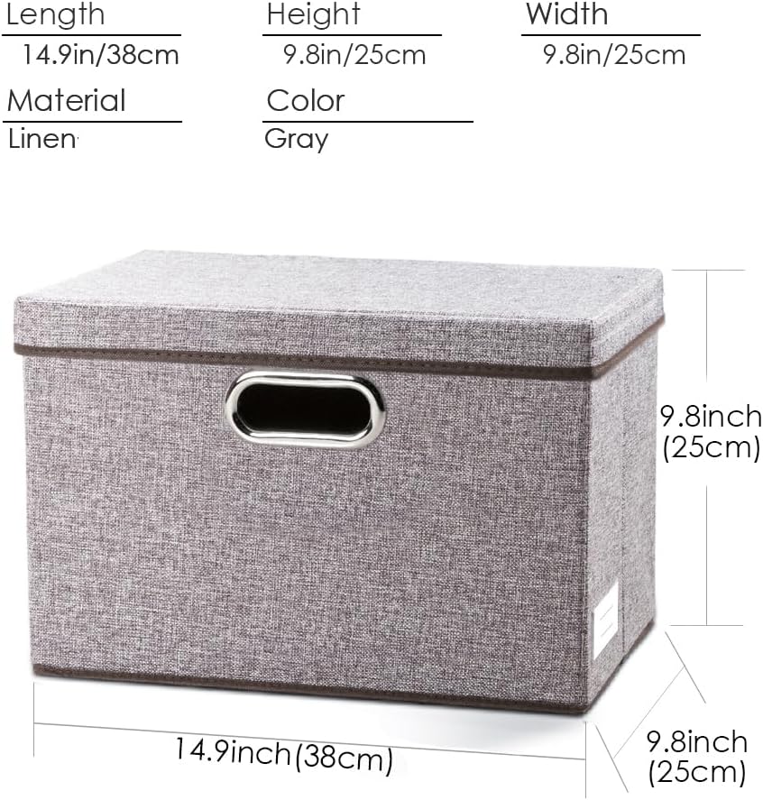 PRANDOM Foldable Storage Boxes with Lids [3-Pack] Linen Fabric Collapsible Storage Bins Organizer