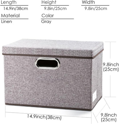 PRANDOM Foldable Storage Boxes with Lids [3-Pack] Linen Fabric Collapsible Storage Bins Organizer
