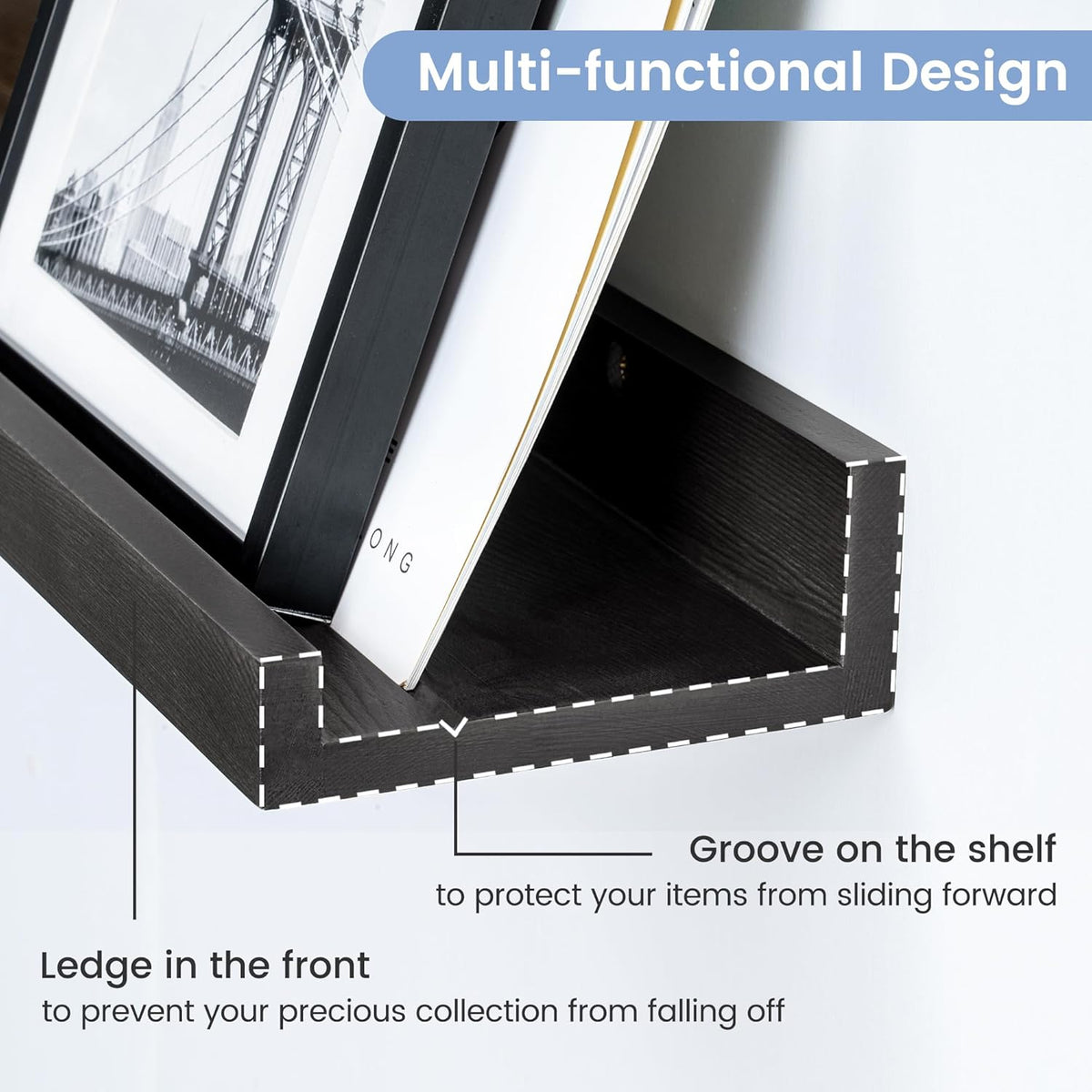 Picture Ledge Shelf for Wall, 48 inch Solid Pine Wood Nursery Book Shelves 2 Packs, Floating Ledge
