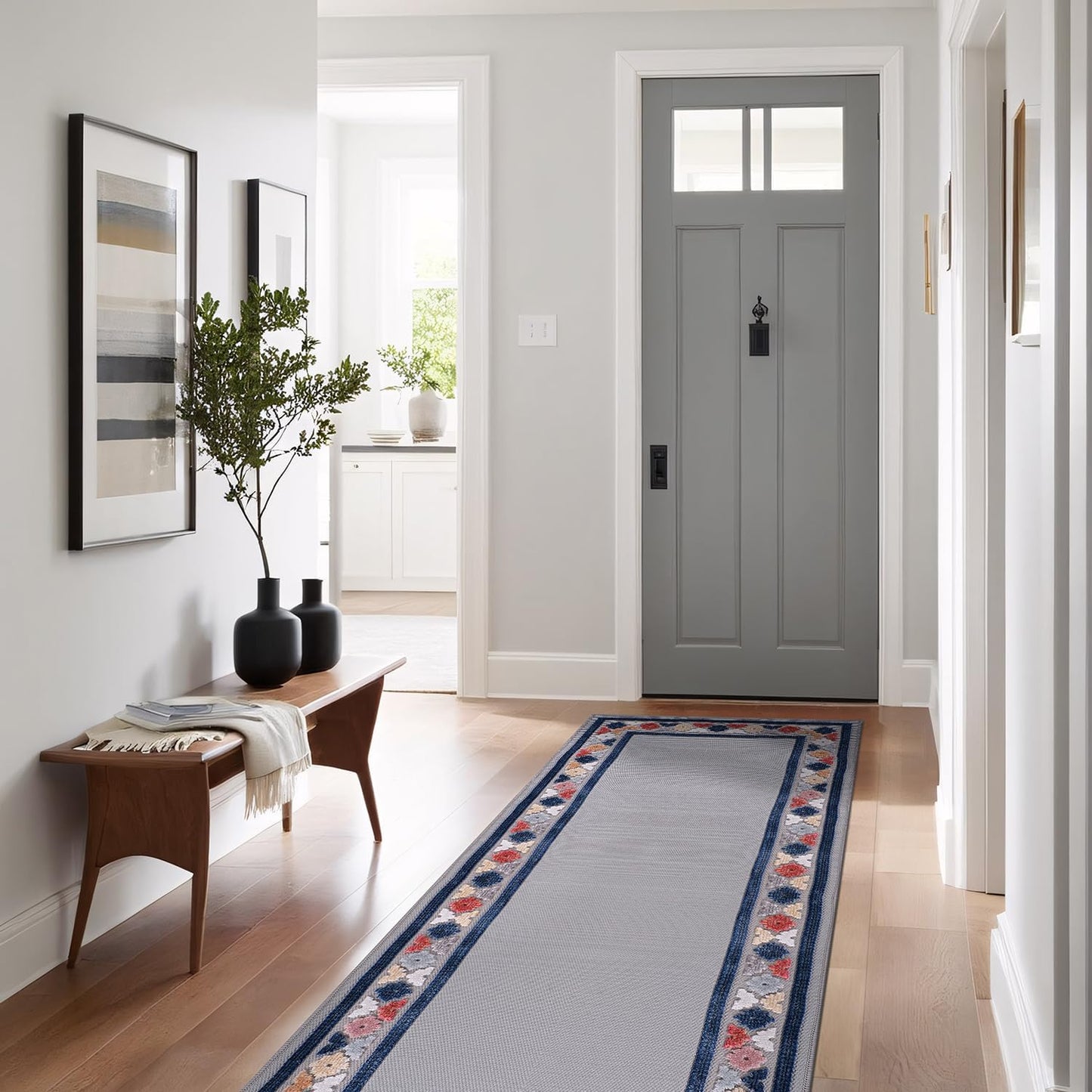 Beverly Rug Outdoor Runner Rug 2x7 Modern Floral Bordered Area Rugs for Indoor and Outdoor Patio