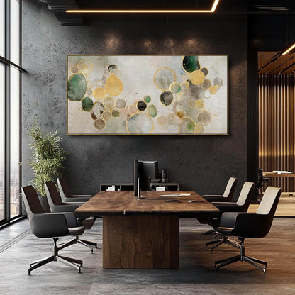 Abstract Canvas Wall Art Gold Circle Painting Green Artwork Framed Wall Prints 29"x 58" Office Wall
