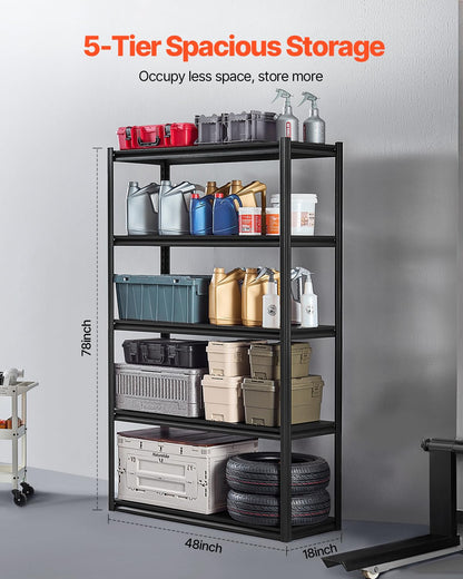 VEVOR Storage Shelves, 3000 lbs, 5 Tier Garage Storage Shelving, 18" D x 48" W x 78" H Adjustable