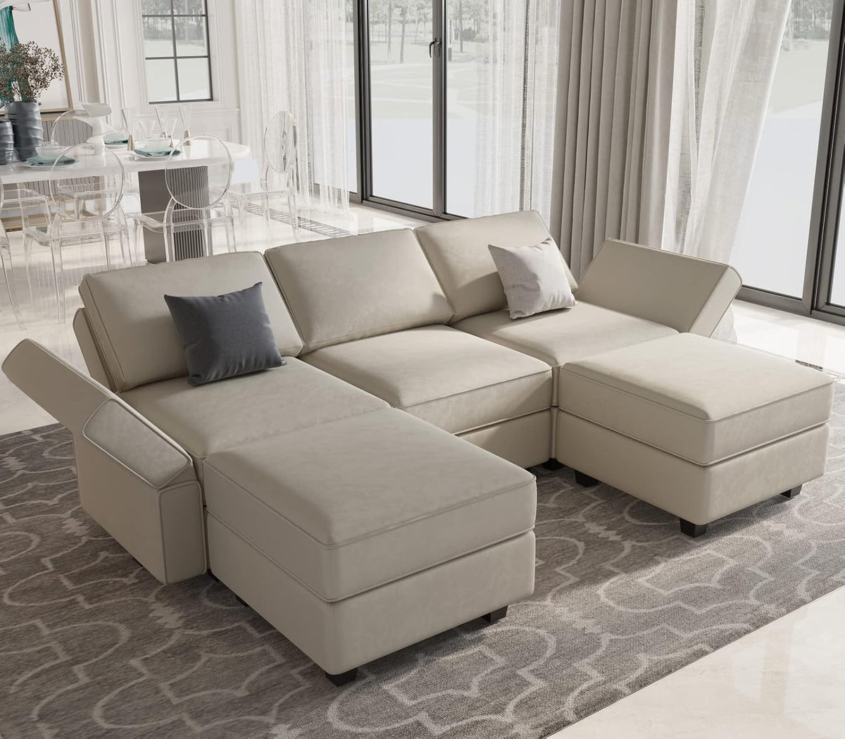Belffin Modular Sectional Sofa with Double Chaise Velvet U Shaped Sofa Reversible Sectional Couch