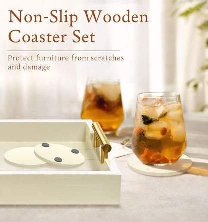 Coffee Table Tray - Large Ottoman Tray for Living Room - Wood Serving Trays with Handles(2 Sets)