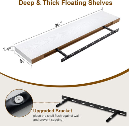 Fun Memories White Floating Shelves 36 Inch Long, 8 Inch Deep Floating Shelf for Wall, 36" W x 8" D