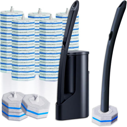 Disposable Toilet Brush with 50 Wand Cleaner Refills Pads，Wall Mounted Toilet Bowl Holder