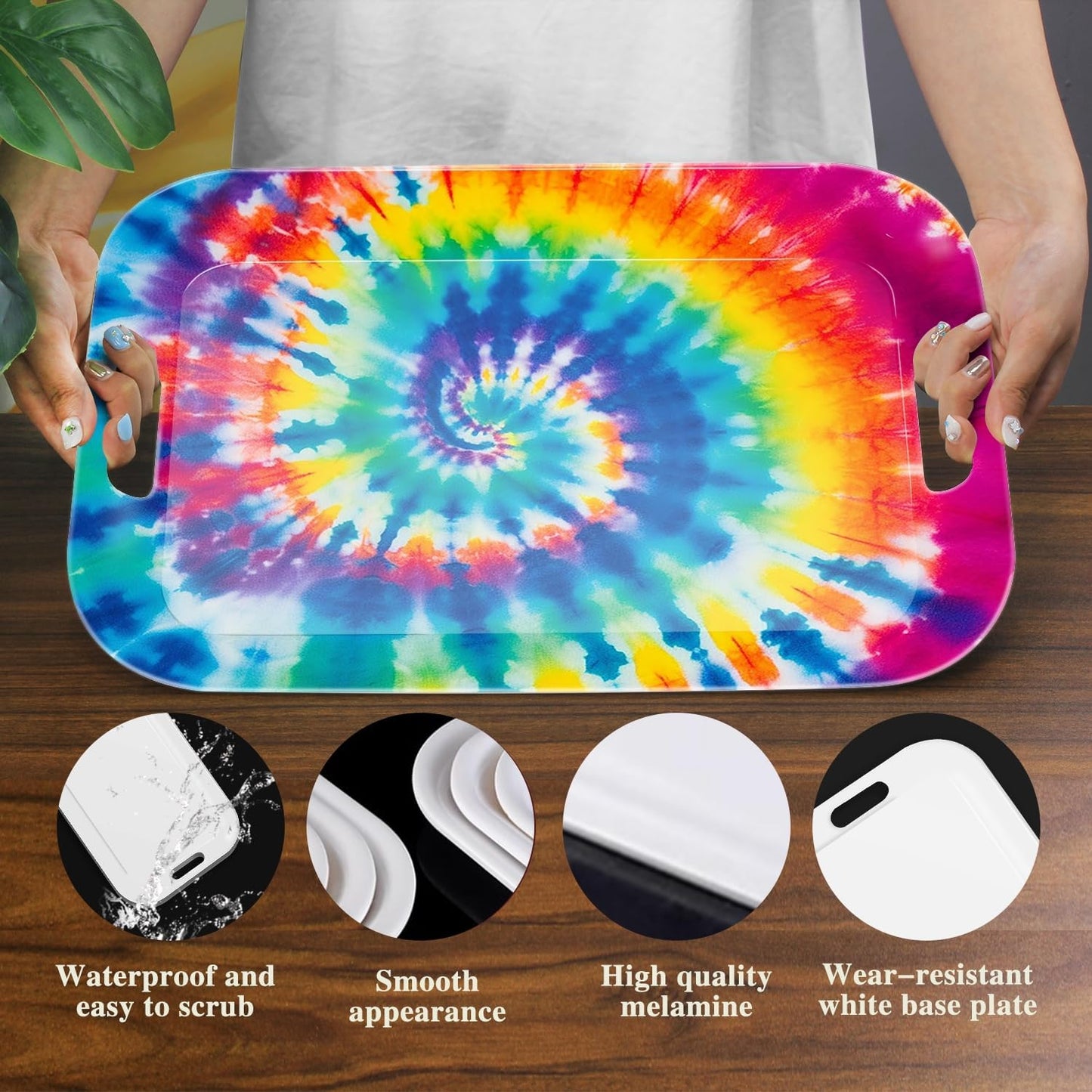 Serving Trays with Handles, 14.5 x 9.8 inch Rectangular Plastic Tray for Restaurant, Kitchen