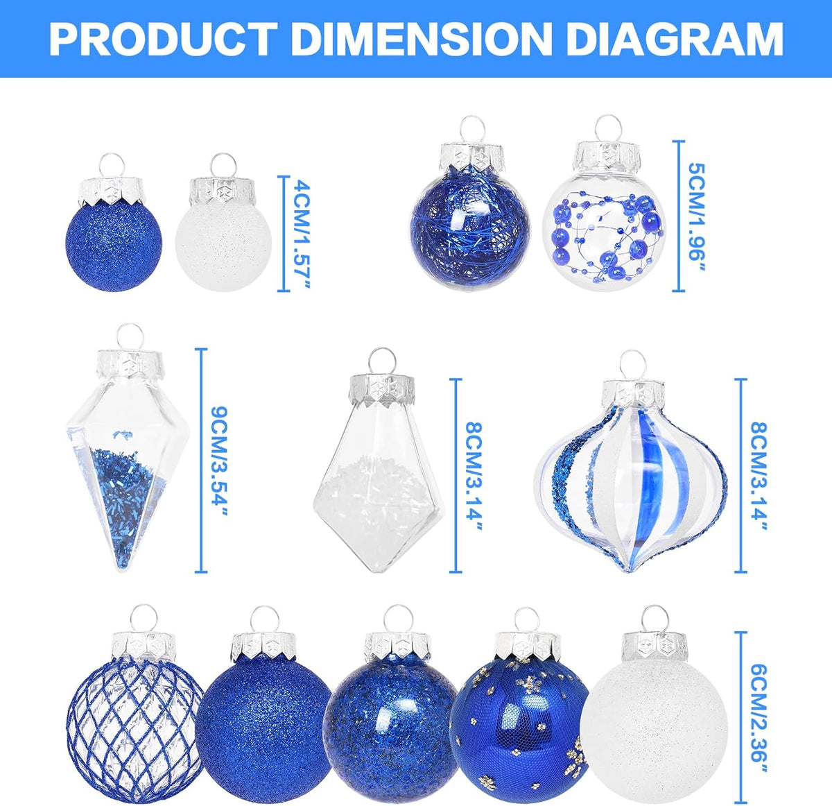 Christmas Ball Ornaments Set, 34PCS Clear Plastic Shatterproof Christmas Ornaments for Xmas Tree