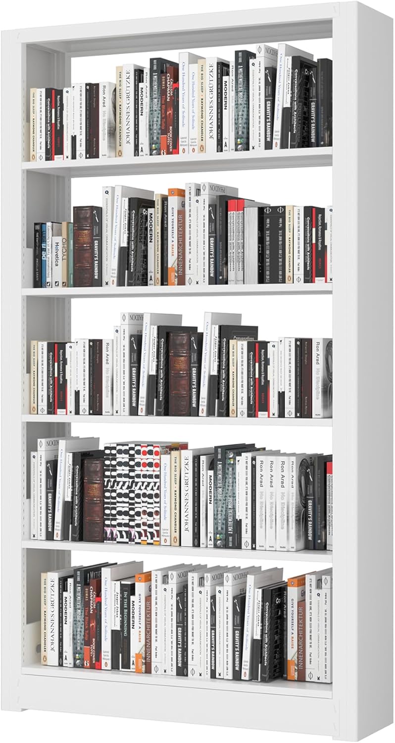 Heavy Duty Metal Bookshelf, 5 Shelf Adjustable Bookcase, 69’’ Tall Modern Bookshelves, Open Book