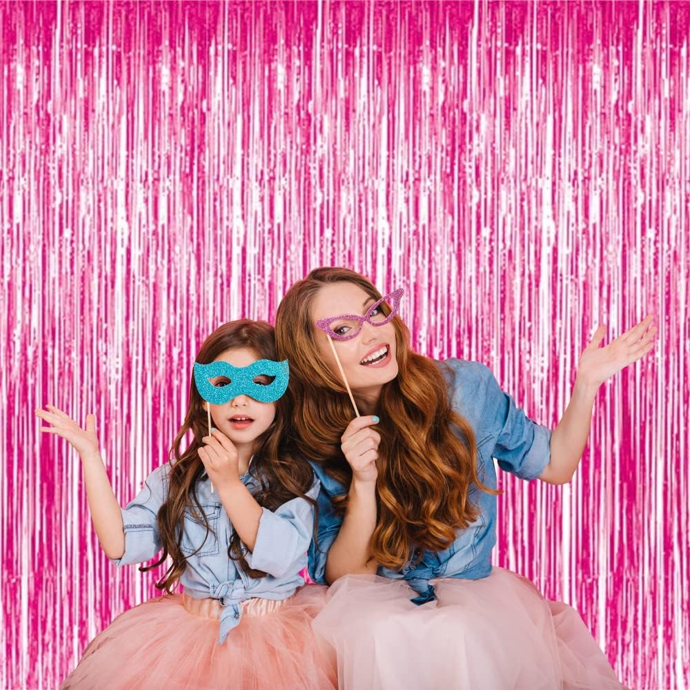 GOER 6.4 ft x 8.2 ft Metallic Tinsel Foil Fringe Curtains,Pack of 2 Party Streamer Backdrop for