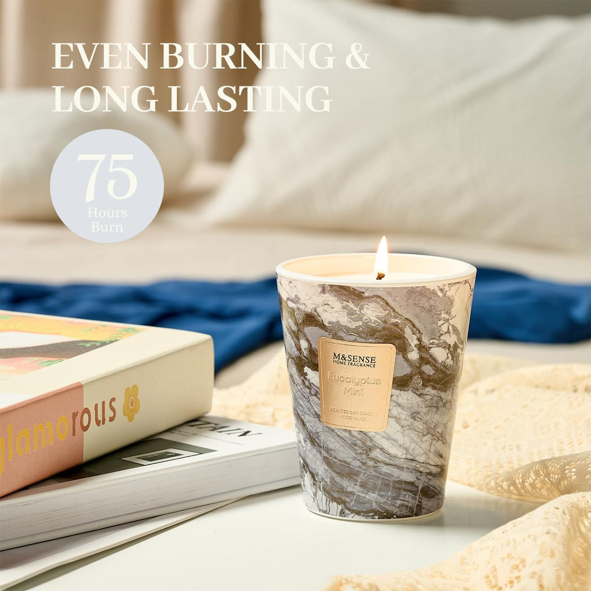 M&SENSE EucalyptusMint Scented Candles for Home, Lead-Free Wick Highly Scented Jar Candles, 14.1 Oz