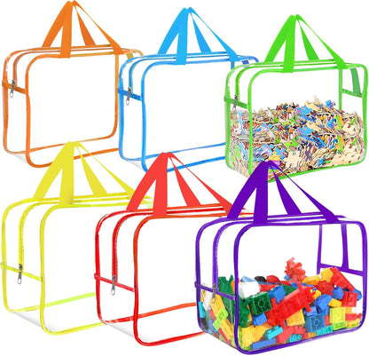 6 Colors Large Toy Storage Bags with Labels, Reusable Clear PVC Board Game Storage, Travel